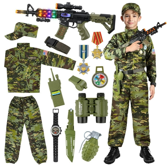 Disfraz militar para niños Metemot Military Army con juguetes del ejército para niños