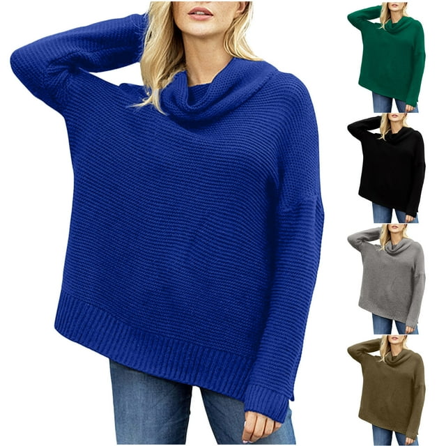 LOVZFMLL Women's Sweaters Acrylic Turtleneck Ribbed Pullover Solid Color Basic Casual Loose Long Sleeve Tops Warm Fall Winter Clothes