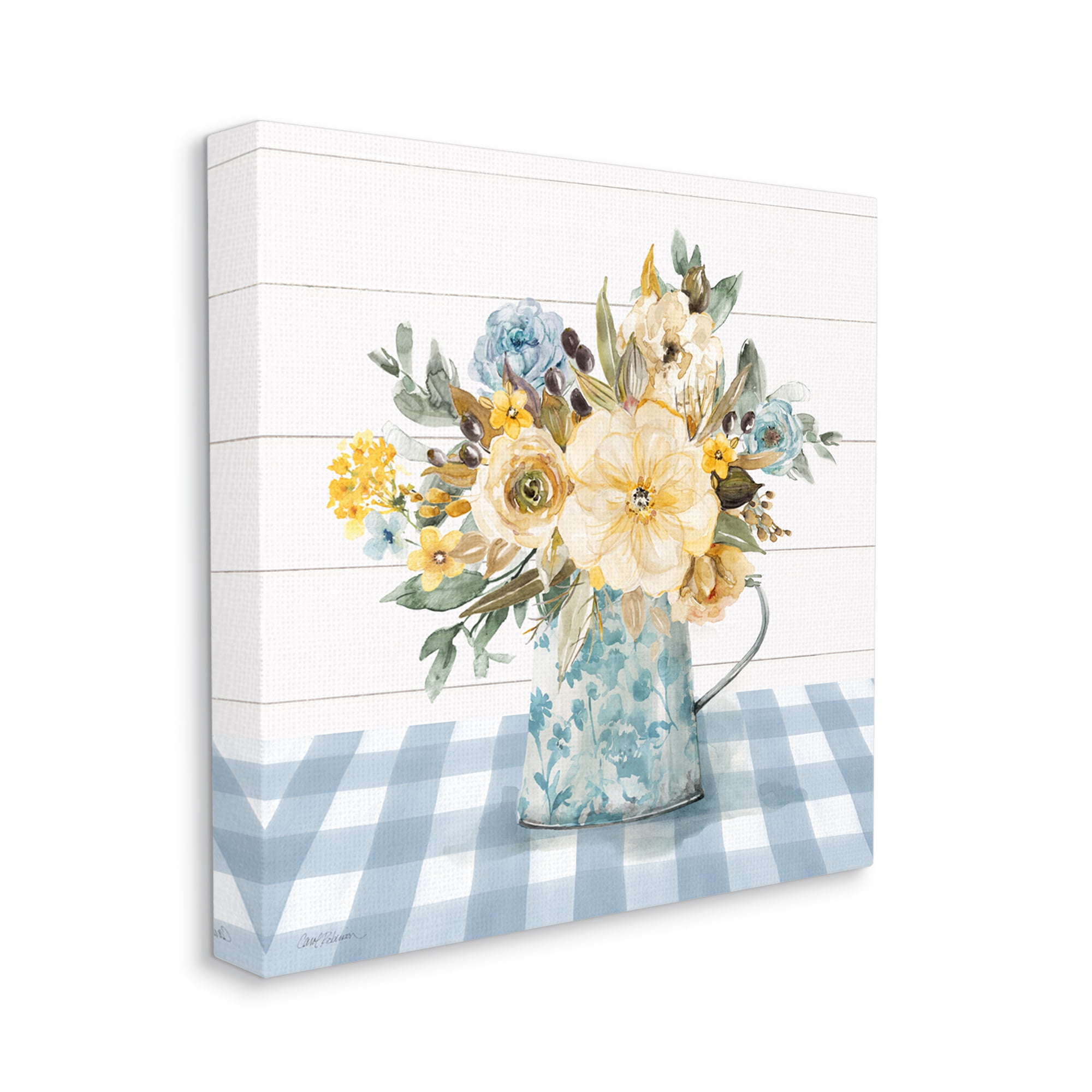 Stupell Industries Country Blooms on Plaid Botanical & Floral Painting Gallery Wrapped Canvas Art Print Wall Art, 36 x 36