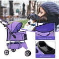 thumbnail image 3 of CL.HPAHKL Folding Dog Stroller, Pet Stroller for Small Medium Dogs & Cats, 3 Wheels Dog Stroller Travel Carrier with Storage Basket & Cup Holder,Purple, 3 of 7
