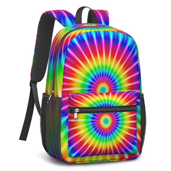 Red and Yellow Tie Dye Pattern 17" Waterproof Oxford School Backpacks for Teens, S-Shape Padded Straps, for School, Travel, Hiking, Camping