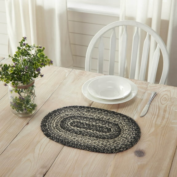 VHC Brands Sawyer Mill Black White Jute Oval Placemat 10x15