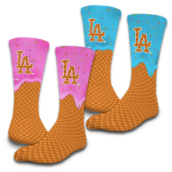 Unisex ISlide Los Angeles Dodgers Ice Cream Drip 2-Pack Lifestyle Crew Socks Set
