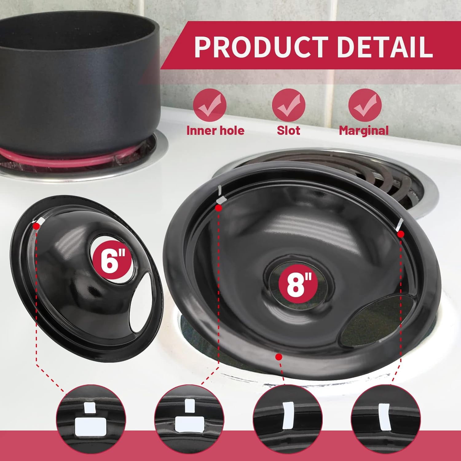 Stove Drip Pan for Electric Stove Top, Compatible with Frigidaire 10% Energy Save by Enamel Spraying Prevent Bending and Rust Includes a Set of 4 Oven Burner Drip Pans, Black