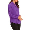 thumbnail image 4 of INSPIRE CHIC Women's Elegant Shirts V Neck Point Collar Long Sleeve Smooth Satin Blouse XL Deep Purple, 4 of 6