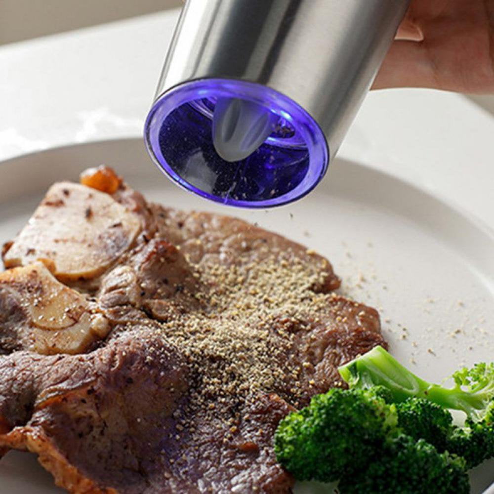 OUSITAI Electric Pepper Mill, Stainless Steel Automatic Gravity Shaker Salt and Pepper Grinder, Kitchen Spice Grinder Tools Silver