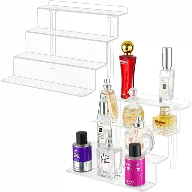 Acrylic Risers Display Shelf Perfume Organizer, Acrylic Riser for Display Compatible with Funko POP Shelf, Acrylic Organizer Shelves for Cologne Organizer Skincare Organizer Perfume Stand Clear 2PCS