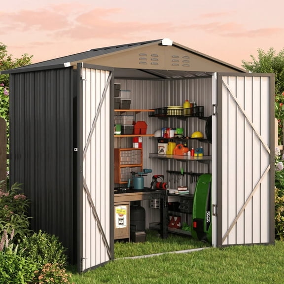 Asofer Outdoor Storage Shed 6 x 4 FT, Lockable Doors Galvanized Metal Garden Shed for Backyard, Garden, Patio