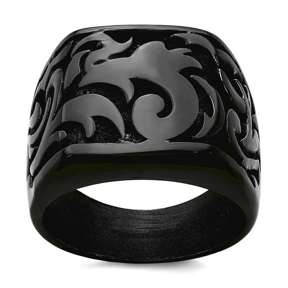 16.00mm Titanium Black Titanium Casted Design Signet Ring Size 8 Ring for Women - 13.3 Grams