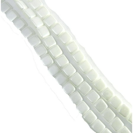 Czech Glass Square Beads - White Czechmate 6mm Square Glass Czech Two Hole 25 Tile, Loose Beads,