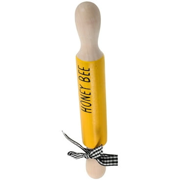 ONAPARTER Bee Rolling Pin Ornament Home Decor Tiered Tray Party Table Farmhouse Kitchen Wood （Yellow）