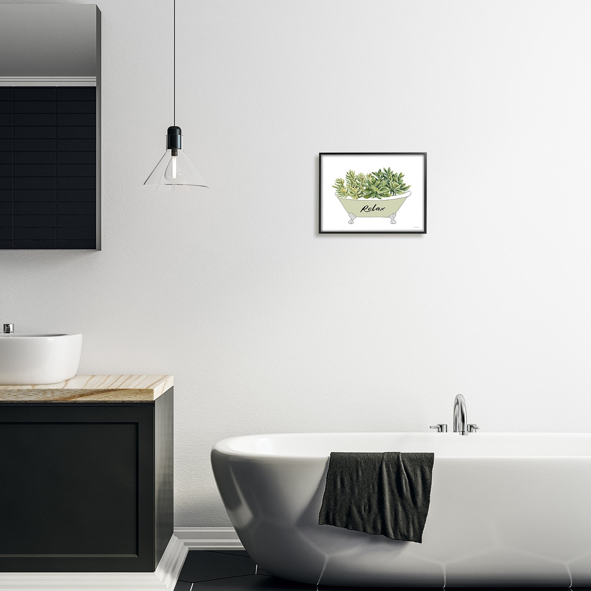Stupell Industries Claw Foot Bathtub Succulent Plants Relax Typography Graphic Art Black Framed Art Print Wall Art, Design by Cindy Jacobs