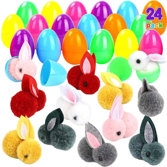 Prefilled Easter Eggs with Toys, 12Pcs Plush Bunny Easter Basket Egg Hunt Stuffers, Spring Holiday Gifts Party Favors, Goodie Bag Stuffer