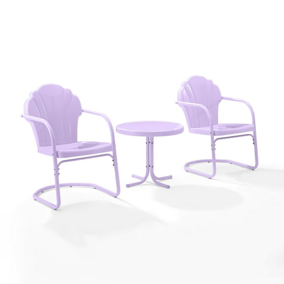 Maykoosh Renaissance Rhapsody 3Pc Retro Outdoor Chair Set in Lavender Gloss - Side Table & 2 Chairs, 25 x 81 W x 32.88 H In, Elegant Patio/Porch/Backyard Dining Set