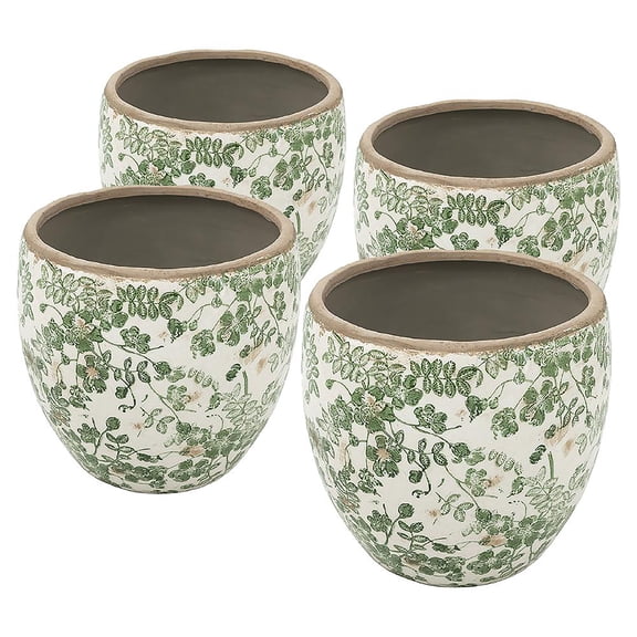 A&B Home Vase - Set of 4 - 5" x 5" x 4.5" - Green/White