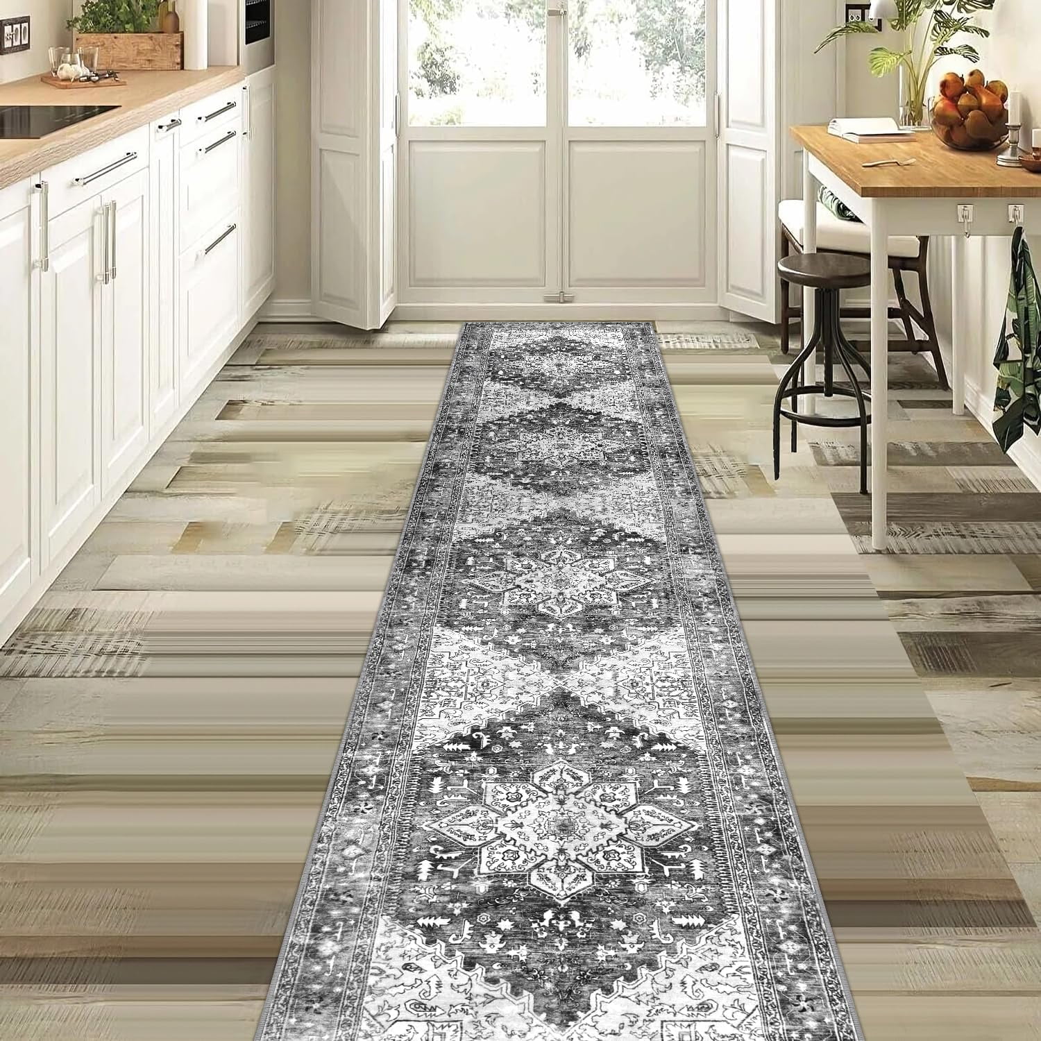 2'x10' Runner Rugs, Yamaziot Vintage Washable Hallway Rug Runner with Rubber Backing, Non-Slip Distressed Carpet Floor Mat for Bedroom, Kitchen, Laundry, Entrance