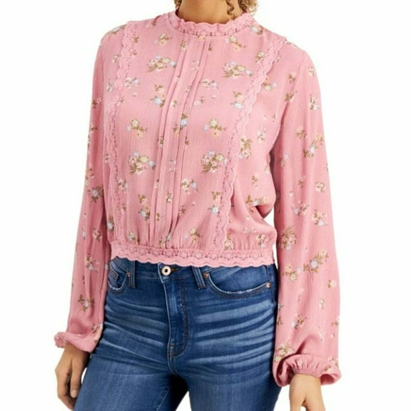 *Self Esteem Juniors' Lace-Trim Floral-Print Blouse- Blush Large