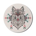 thumbnail image 1 of Tribal Mouse Pad for Computers, Charming Lion Like Wolf Head Paisley Design Ornaments Print, Round Non-Slip Thick Rubber Modern Gaming Mousepad, 8" Round, Pearl Coral and Teal, by Ambesonne, 1 of 2