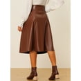 thumbnail image 4 of Falda de piel sintética para mujer Faldas midi elegantes con lazo en la cintura A-Line Marrón M, 4 of 6
