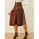 thumbnail image 4 of Falda de piel sintética para mujer Faldas midi elegantes con lazo en la cintura A-Line Marrón M, 4 of 6