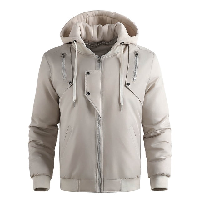 Puntoco Chaqueta/Abrigo Informal Con Capucha De Manga Larga Gruesa Y Bolsa De Trabajo Para Exteriores A La Moda Para Hombre