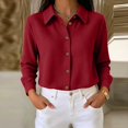 thumbnail image 4 of WULMLEO Waffle Knit Button Down Shirts for Women Casual Oversized Long Sleeve Collared Sweater Dressy Blouse Fall Tops Wine L, 4 of 6