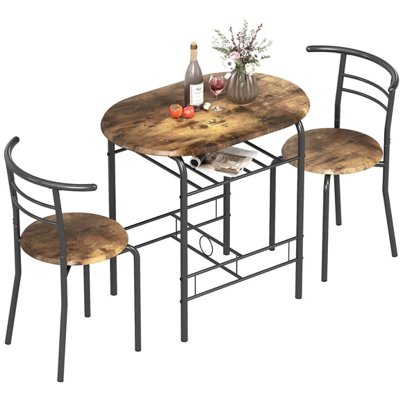 HOMCOM 3-Piece Dining Table Set, Kitchen Table and 2 Chairs Rustic Brown