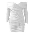 thumbnail image 5 of LLYwey s Women Winter Midi Dresses Fashion One-Shoulder V-Neck Tight-Fitting Long-Sleeve Dress New Shirts Dresses White L, 5 of 7