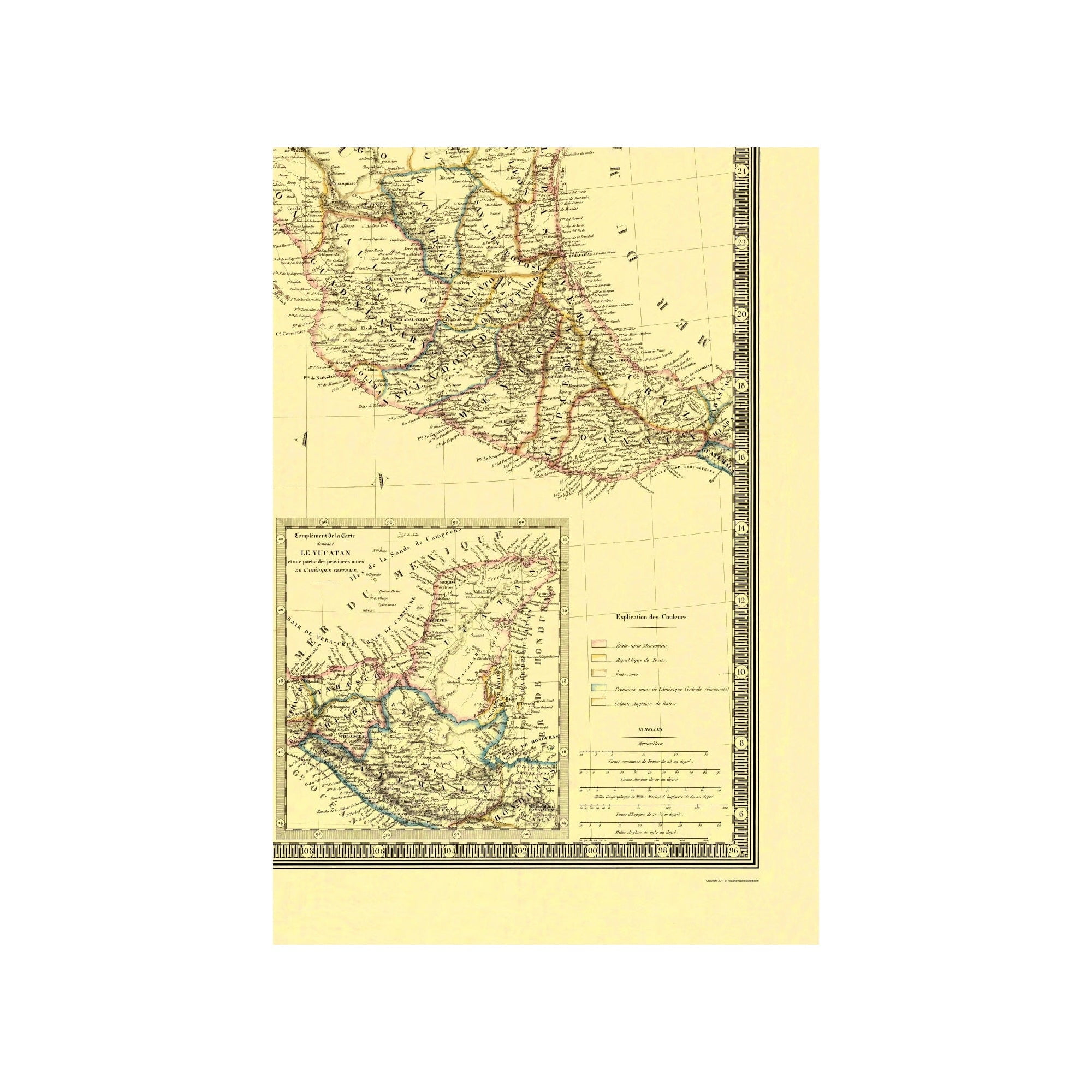 Historic State Map - Texas Mexico - 1840 - 23 x 33.59 - Vintage