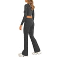 thumbnail image 3 of Women 2 Piece Outfit Long Sleeve Crew Neck Crop Top and Low Waist Yoga Pants Set Exercise Tracksuit, 3 of 4