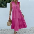 thumbnail image 2 of Summer Casual Dresses for Women Elegant Plain Sleeveless A-Line Beach Vacation Dress Loose Fit V Neck Flowy Pleated Sundress Women Party Wedding Guest Dresses Front Buttons, 2 of 5