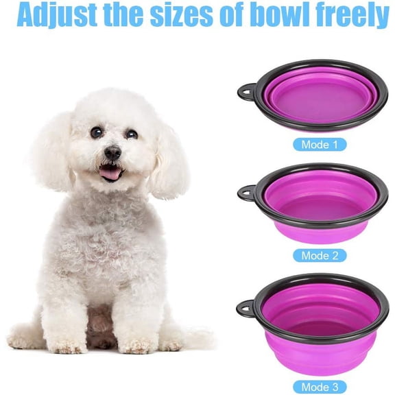 2 Pack Large Size Collapsible Dog Bowl, Food Grade Silicone BPA Free, with Carabiner Clip Foldable Expandable Cup Dish for Pet Cat Food Water Feeding Portable Travel Bowl (Purple & Green)