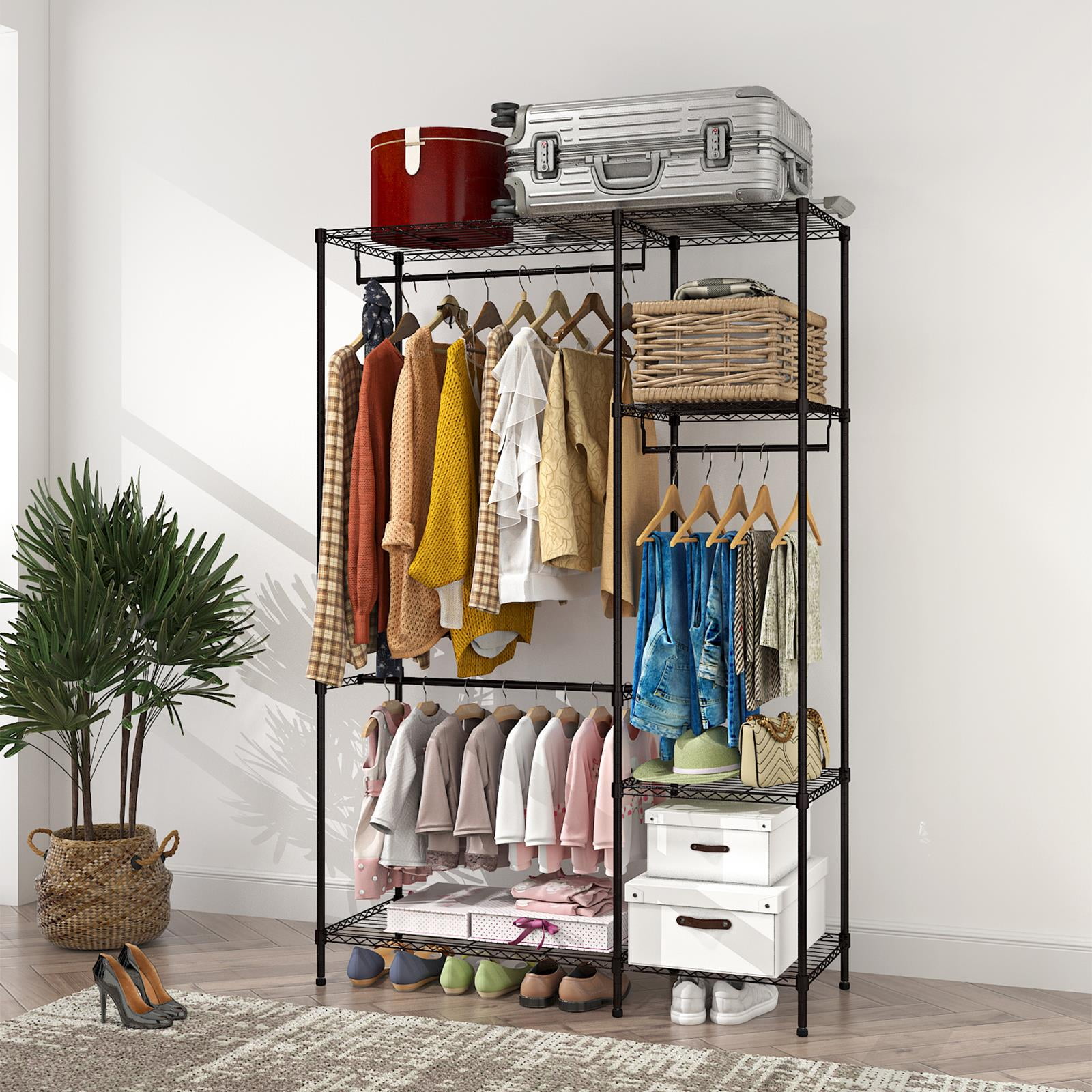 Tribesigns Corner Clothes Rack, L Shape Garment Rack With Double Rod