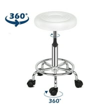 Tenozek 360 Swivel Bar Stool with Wheels Adjustable Armless Salon Stool Chairs with PU Leather Seat White