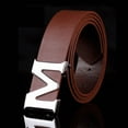 thumbnail image 5 of Leather Mens Belts Removable Letter M Plate Buckle Waist Belt 1.29", 5 of 7