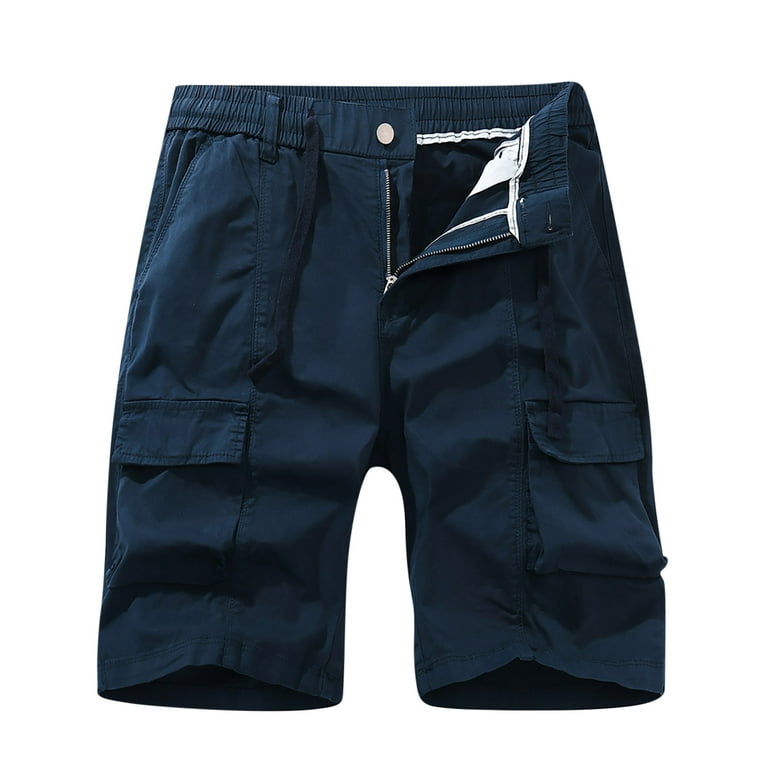Men Cargo Shorts Clearance,TIANEK Casual Multi-Pocket Bermuda Shorts  Knee-Length Stretch Relax-Fit Combat Dark Blue Sweatpants Camping Shorts  for Big