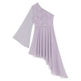 thumbnail image 7 of Aiihoo Womens Praise Dance Dress Oblique Shoulder Asymmetrical Hem Dress Floral Lace Tunic Dress Light Purple S, 7 of 7