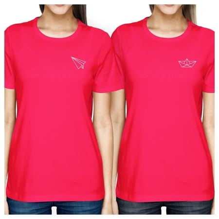 Origami Plane And Boat Hot Pink Best Friend Matching Tee