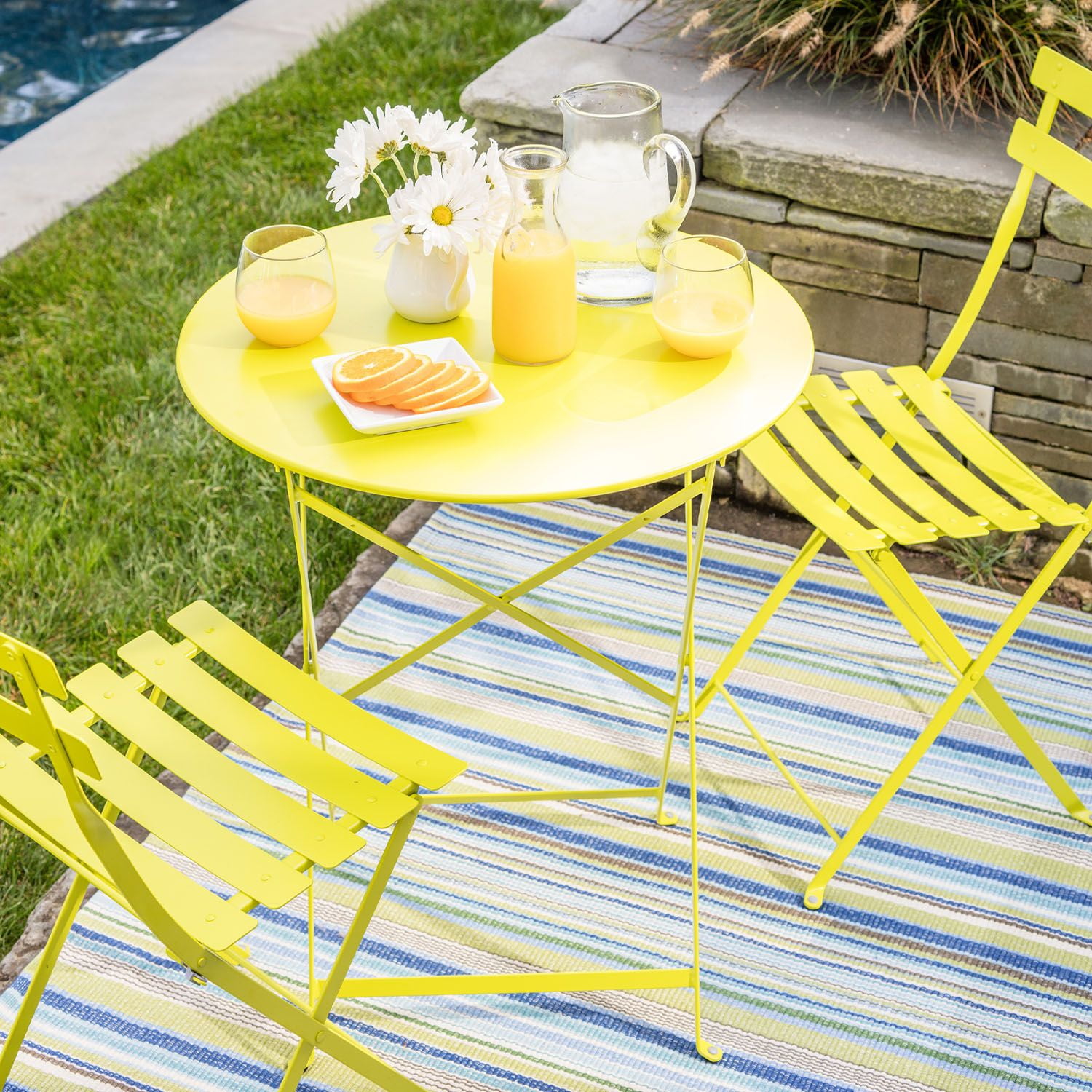 small metal patio table and chairs