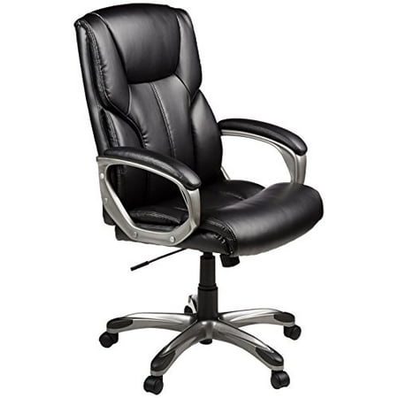 Basics High-Back  Leather Executive  Swivel  Adjustable Office Desk Chair with Casters  Black