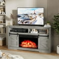 thumbnail image 3 of Furniwell Electric Fireplace TV Stand for TVs up to 65", Media Entertainment Center with 26” Fireplace, Farmhouse Console with Sliding Barn Door and Adjustable Storage Shelves for Living Room (Gray), 3 of 9