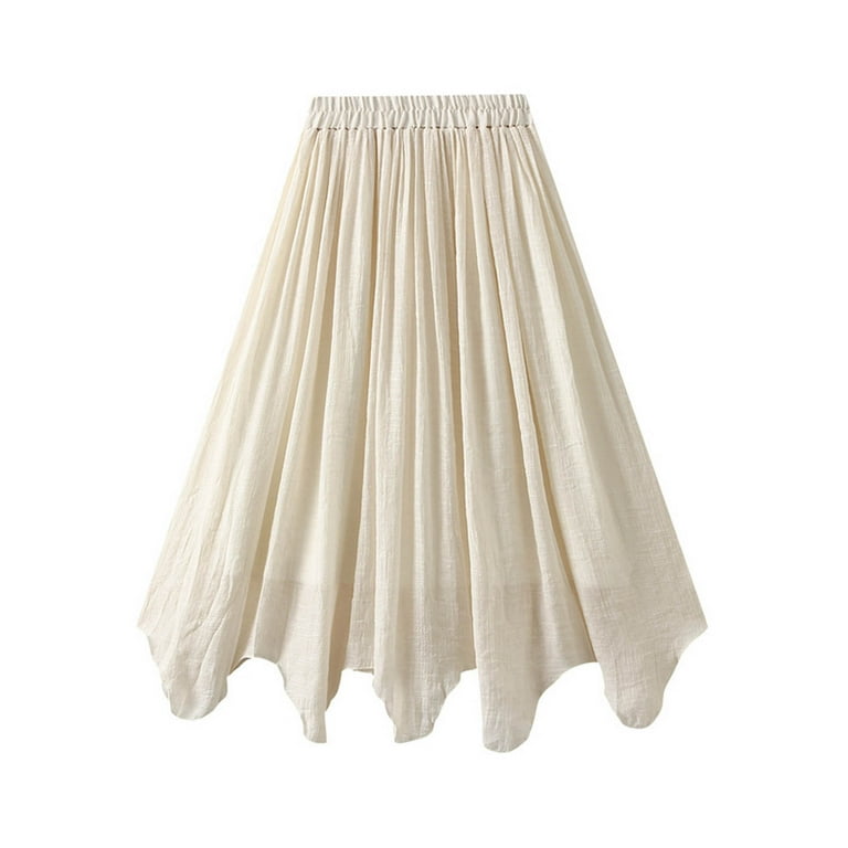 Elastic Waist Skirt Dress Maxi Skirt A Line Women Cotton Linen Pleated Beach