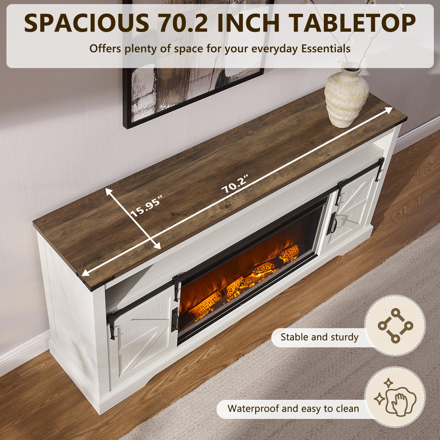 KeyWhat Farmhouse TV Stand with 37" Electric Fireplace for 80" TV photo 6