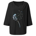 thumbnail image 4 of Zszcpp Womens Graphic T Shirts Dandelion Printed Three Quarter Sleeves Linen Large Size Leisure V Neck Blouse Casual Blouses, 4 of 4