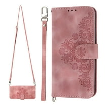 Dteck Wallet for Samsung Galaxy S23 Ultra Case with Crossbody Lanyard Wrist Strap, Embossed PU Leather Folio Flip Phone Cover for Samsung Galaxy S23 Ultra, Pink