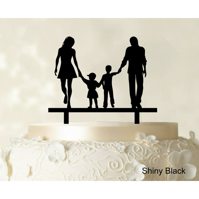 Wedding Cake Topper With Children Family Silhouette Cake Topper Cake Decorations Cake Color Option Available 6-7 Inches Wide