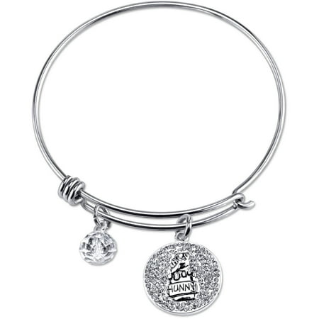 Winnie the Pooh Women's Stainless Steel Sweet Like Honey Crystal Honey Jar and 8mm Clear Bead Bangle