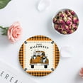 thumbnail image 4 of FMSHPON Happy Halloween Truck with Gnome Pumpkins Plaid Texture Set of 8 Round Coaster for Drinks, Absorbent Ceramic Stone Coasters Cup Mat with Cork Base for Home Kitchen Room Coffee Table Bar Decor, 4 of 6