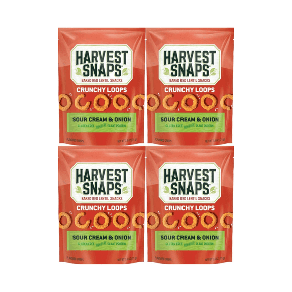 Harvest Snaps Baked Red Lentil Snacks Sour Cream & Onion 2.5 oz | 4 Count Multipack | Gluten Free, Plant-Based Protein, Crunchy Healthy Snack, Non-GMO, Vegetarian Friendly