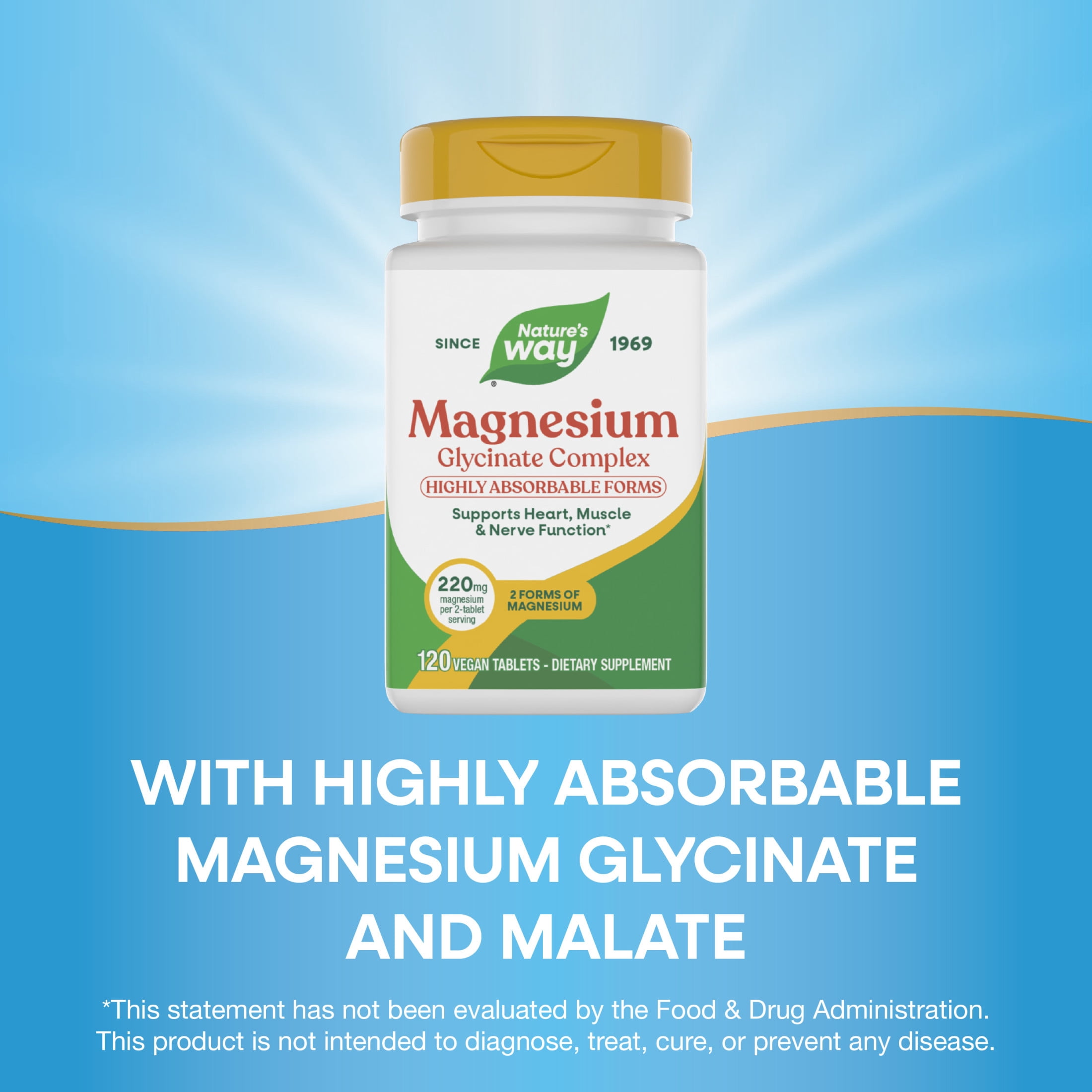 Nature’s Way Magnesium Glycinate Complex Tablets, with Magnesium Glycinate and Malate, Unisex, 120ct